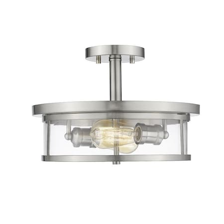Z-Lite Savannah 2 Light Semi Flush Mount, Brushed Nickel & Clear 462SF14-BN